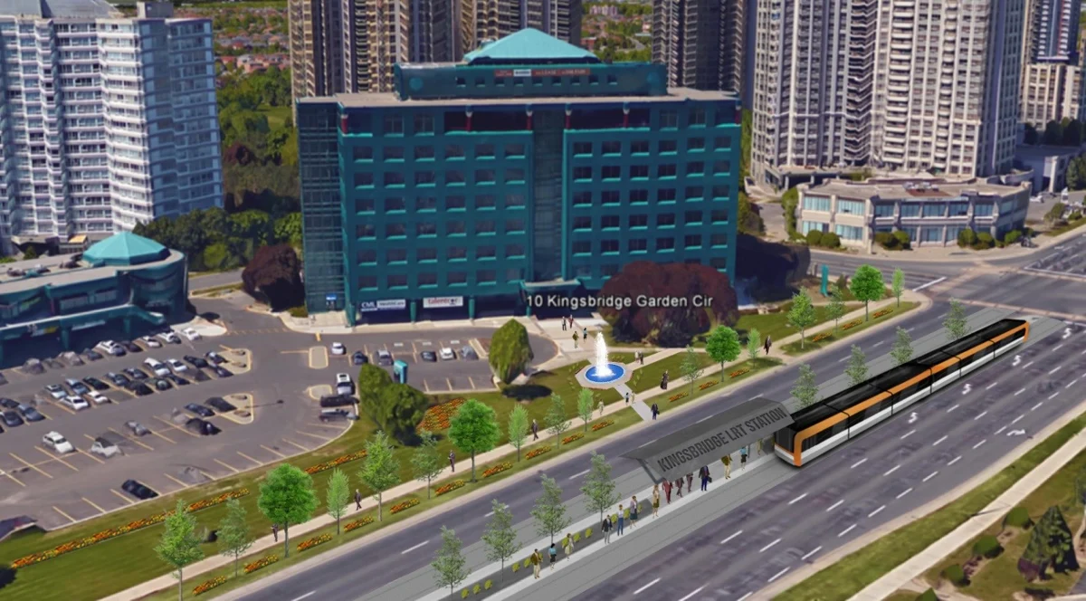 Concept illustration of an LRT stop at Kingsbridge Garden Circle